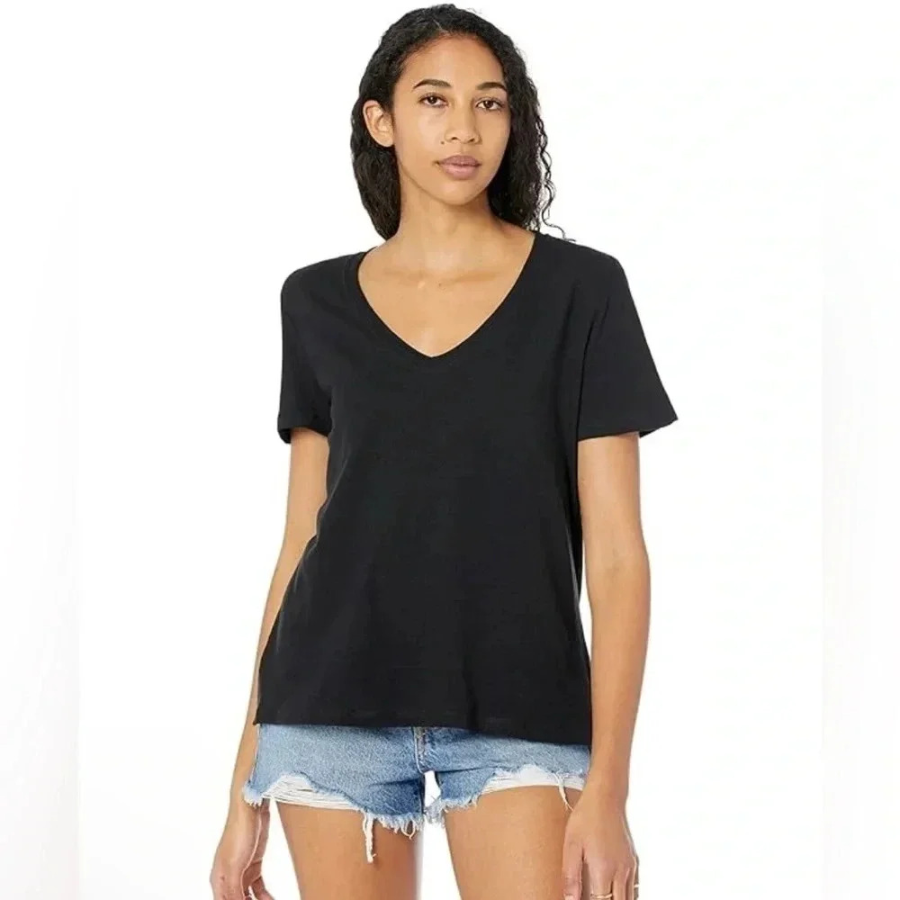 Juicy Couture Women’s Black Cotton Viscose SS Scoop V-Neck Tee Shirt Small EUC